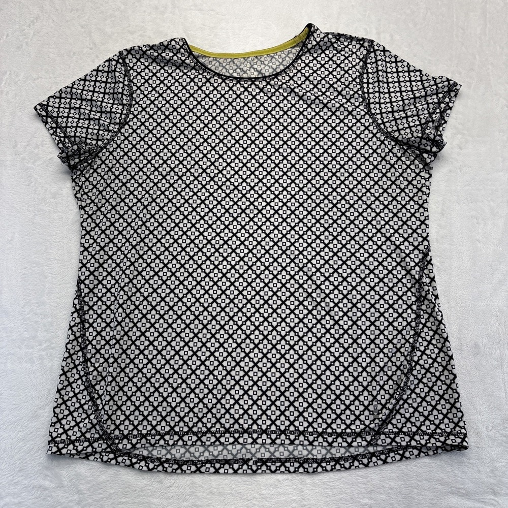 Lands End Athletic Shirt Womens Large Black White Geometric Short Sleeve Stretch